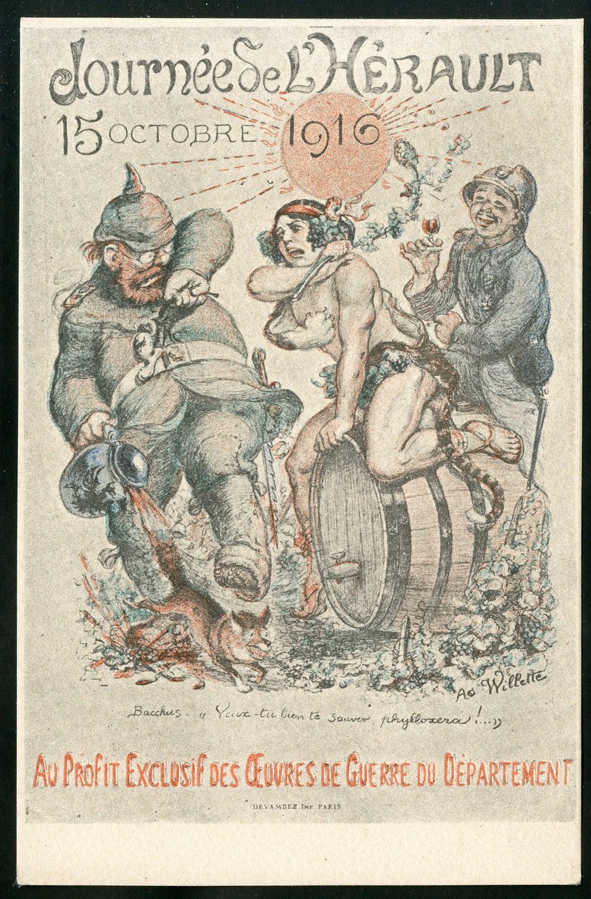 Postkort, satirisk i farger av Adolphe Leon Willette
