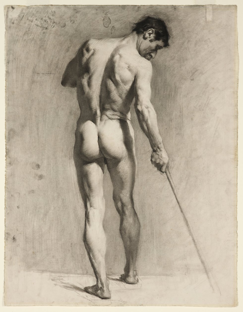 Livstegning av en naken mann med stokk, ca. 1910-12 (kritt på papir) av Adolphe Valette