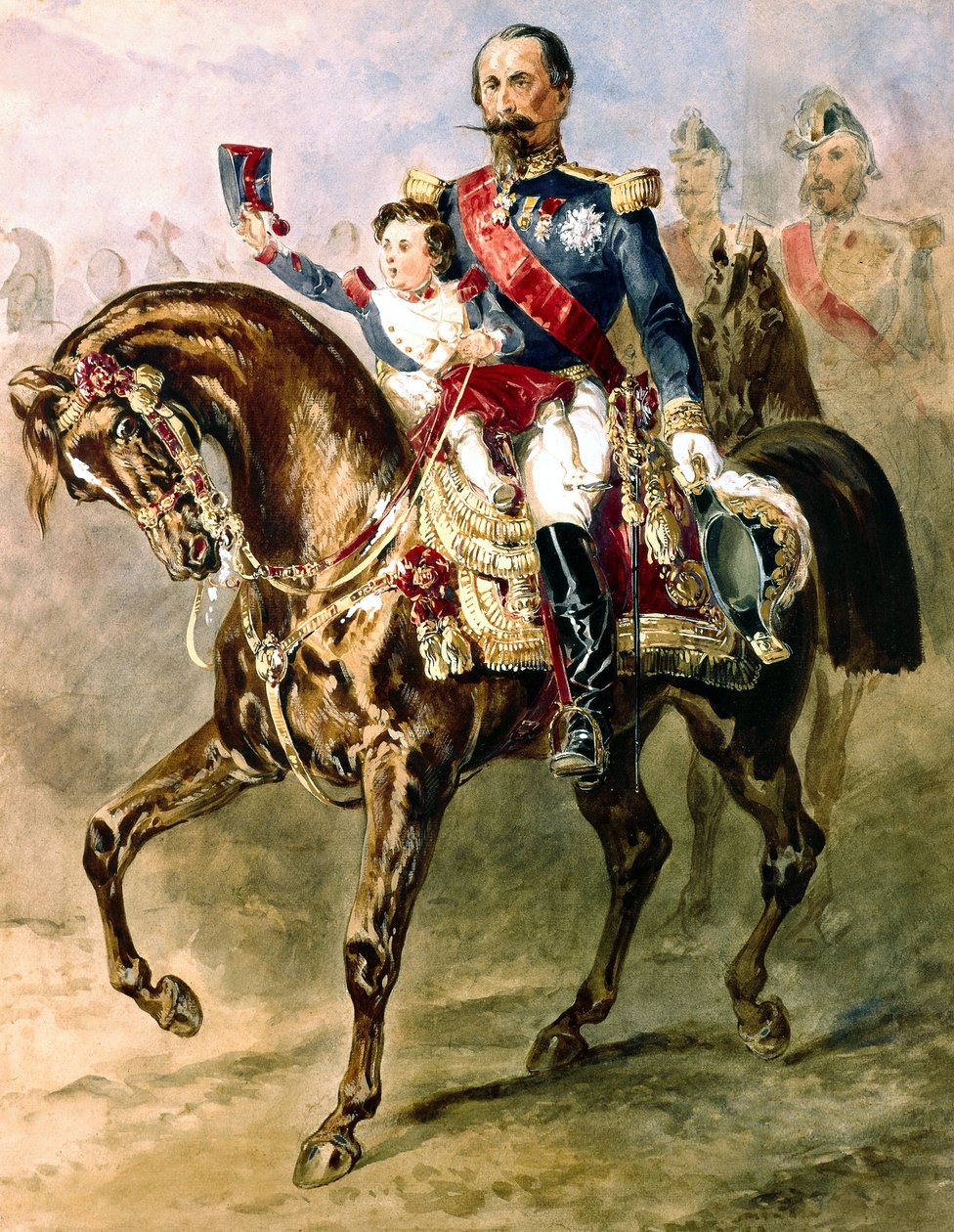 Napoleon III med sønnen Louis Napoleon ridehest av Adolphe Yvon