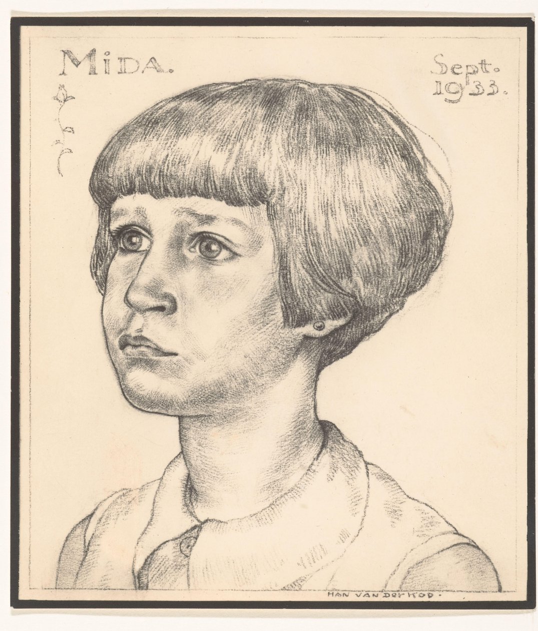 Fotoreproduksjon av et portrett av Mida av Han van der Kop Mida september 1933 (tittel på objekt) av Adriaan Bijl (attributed to)