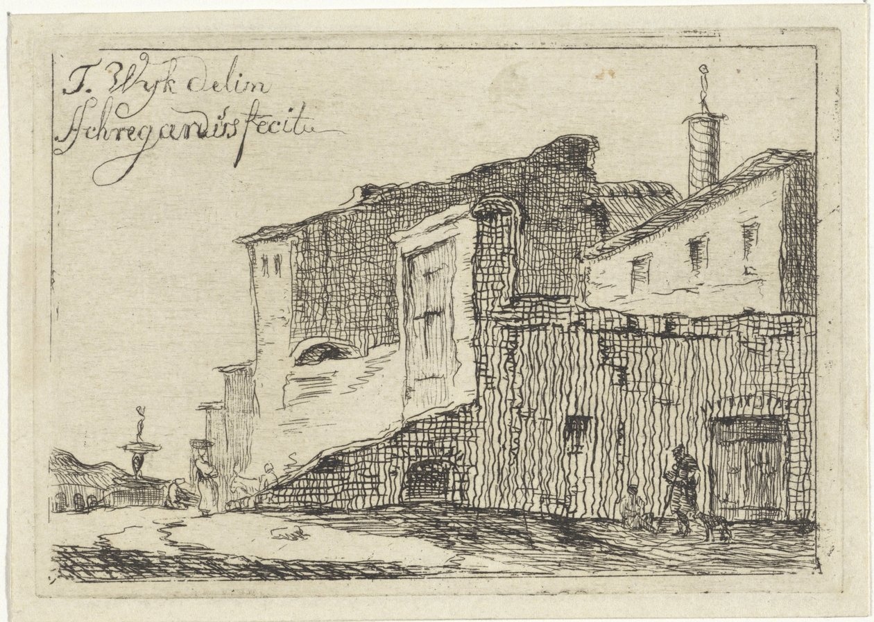 Utsikt over en italiensk by eller landsby av Adriaan Schregardus
