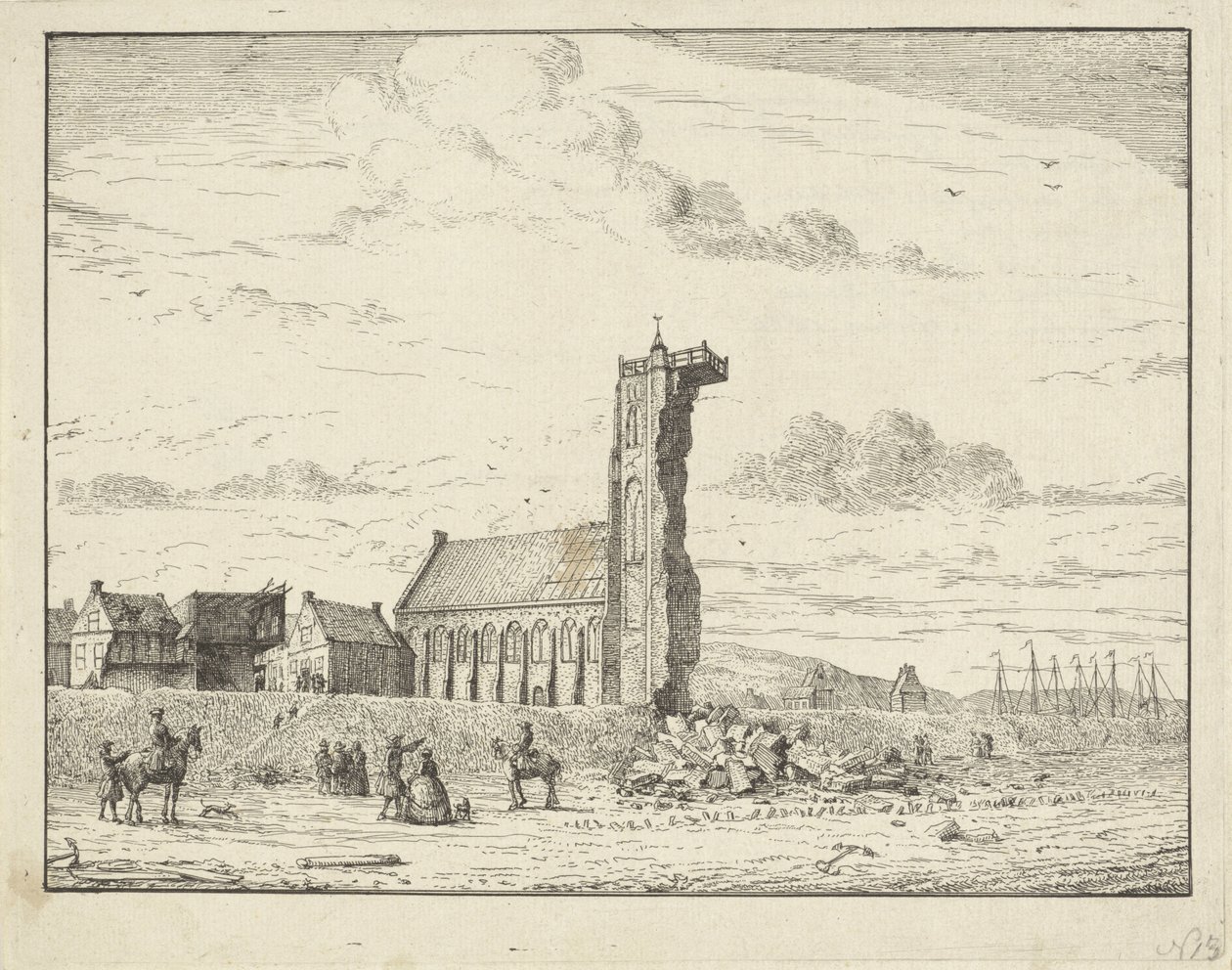 Kollapset tårn ved Egmond aan Zee, 1741 av Adriaan Spinder