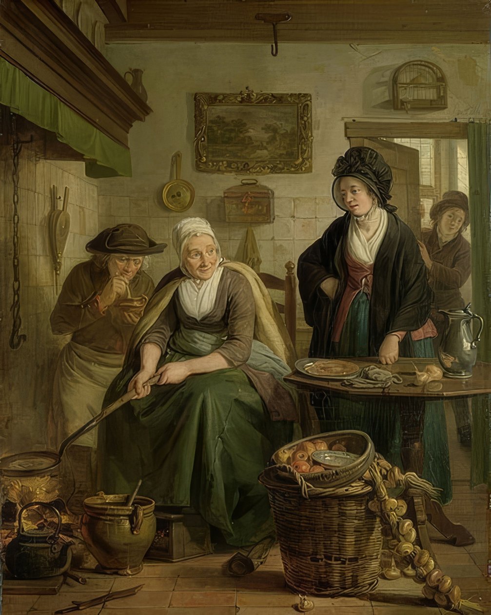 Kvinne baker pannekaker. Rundt 1790-1810 av Adriaan de Lelie