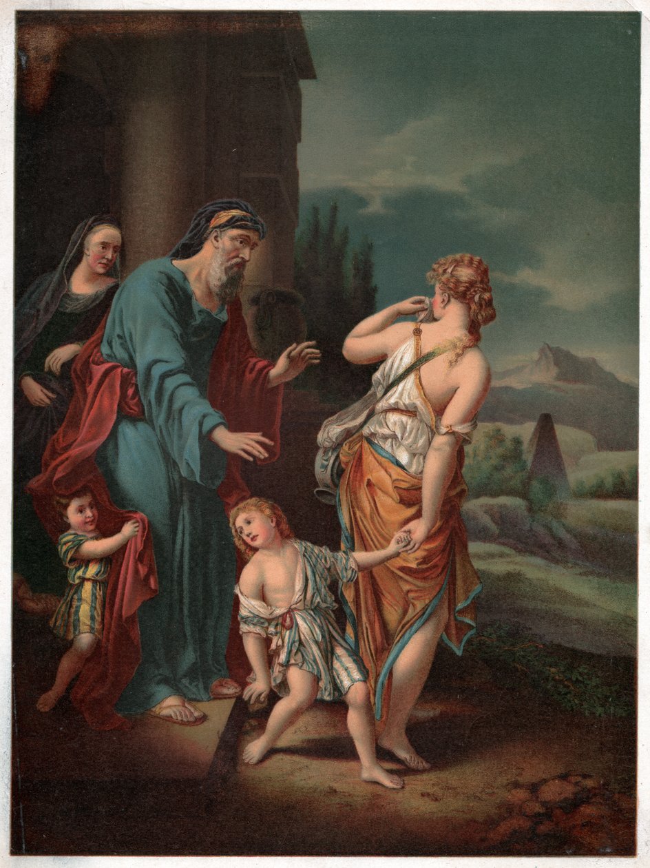 Abraham og Hagar, rundt 1880 (litografi) av Adriaan van der (after) Werff