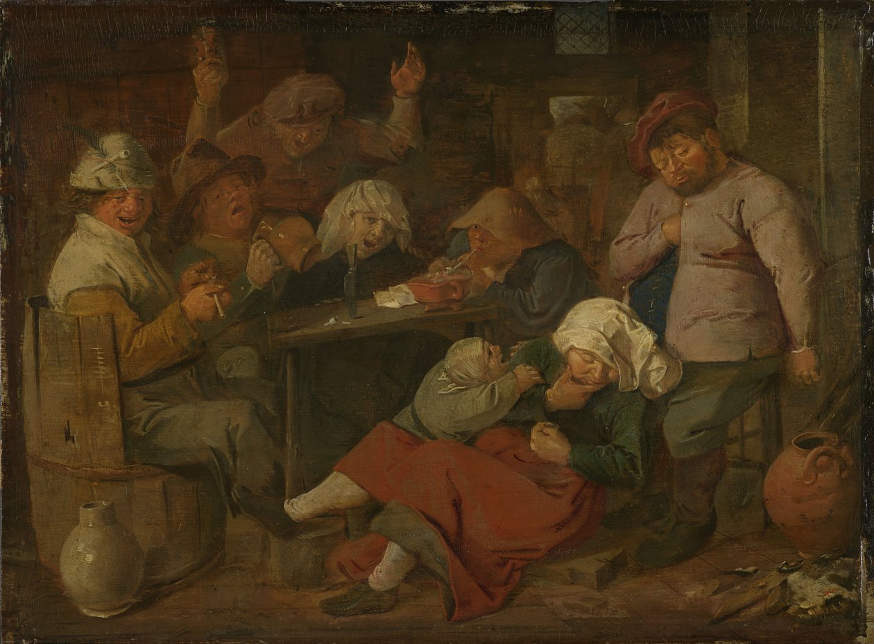 Inn med berusede bønder. av Adriaen Brouwer