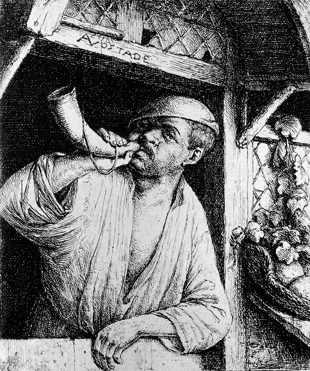 En baker som låter på hornet hans av Adriaen Jansz. van Ostade