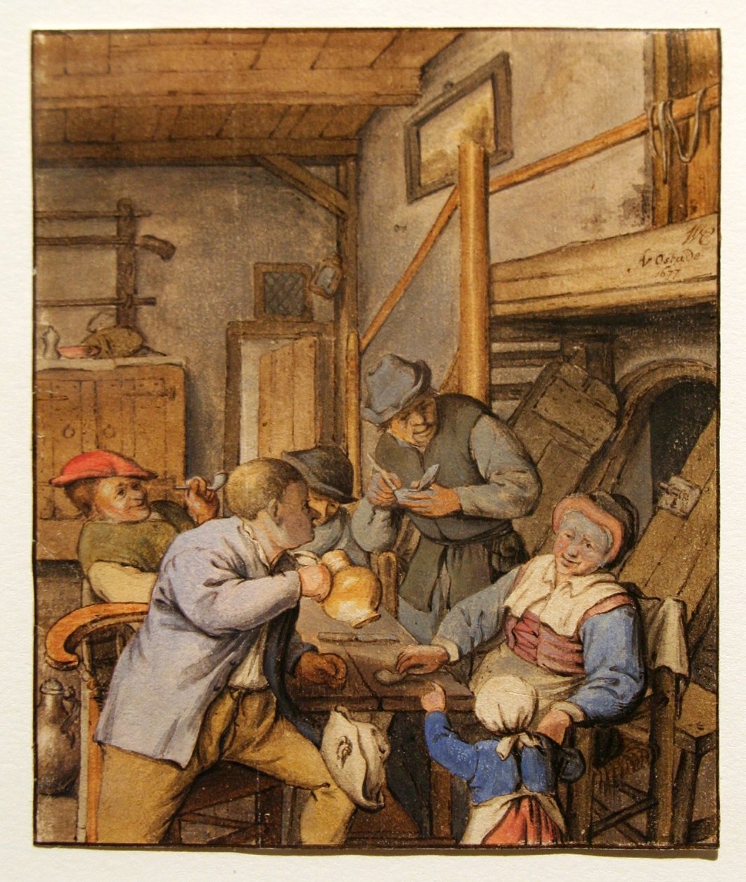 Bønder ved et bord på et vertshus av Adriaen Jansz. van Ostade