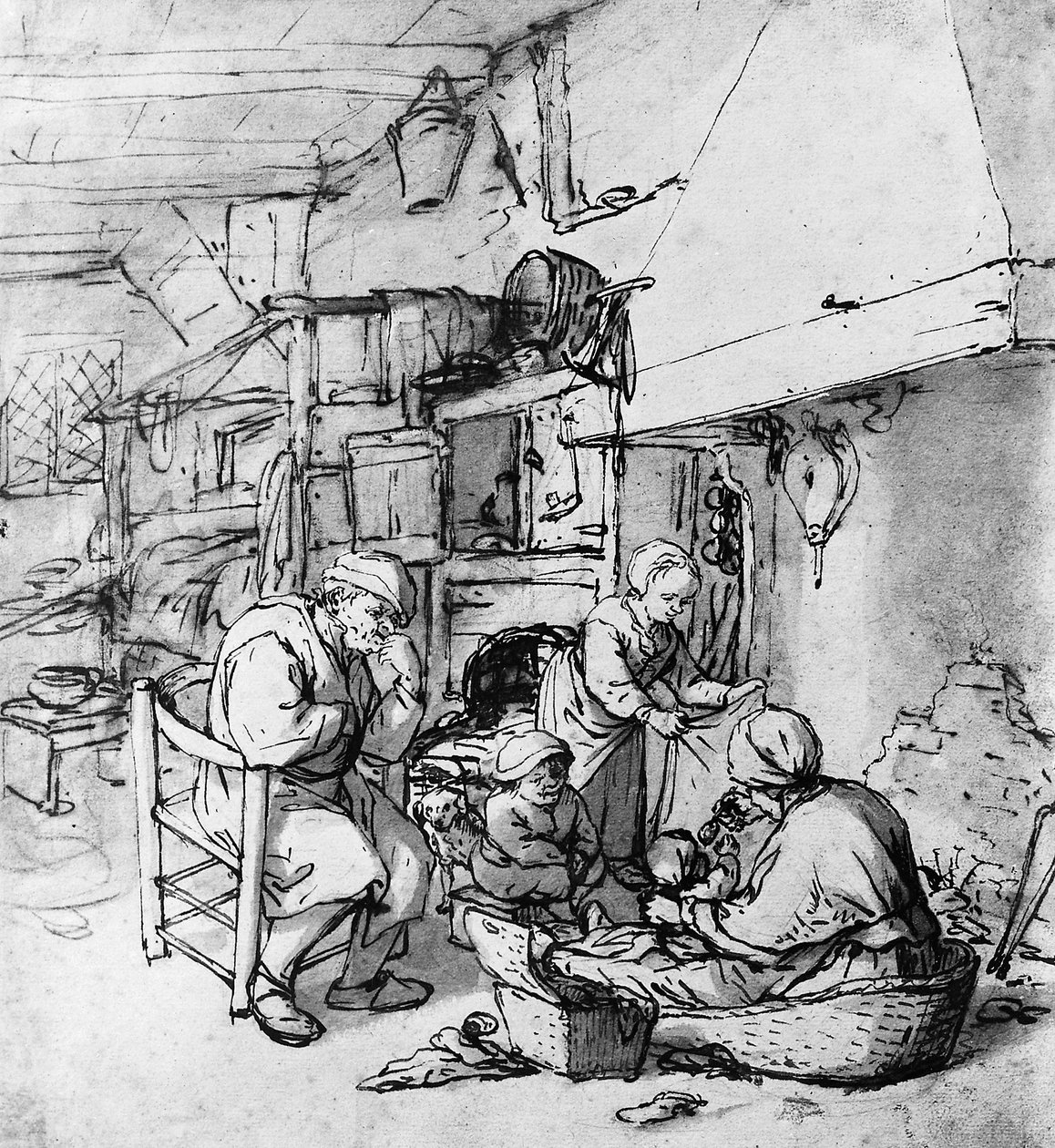 Mor mater nyfødt baby med skje av Adriaen Jansz. van Ostade