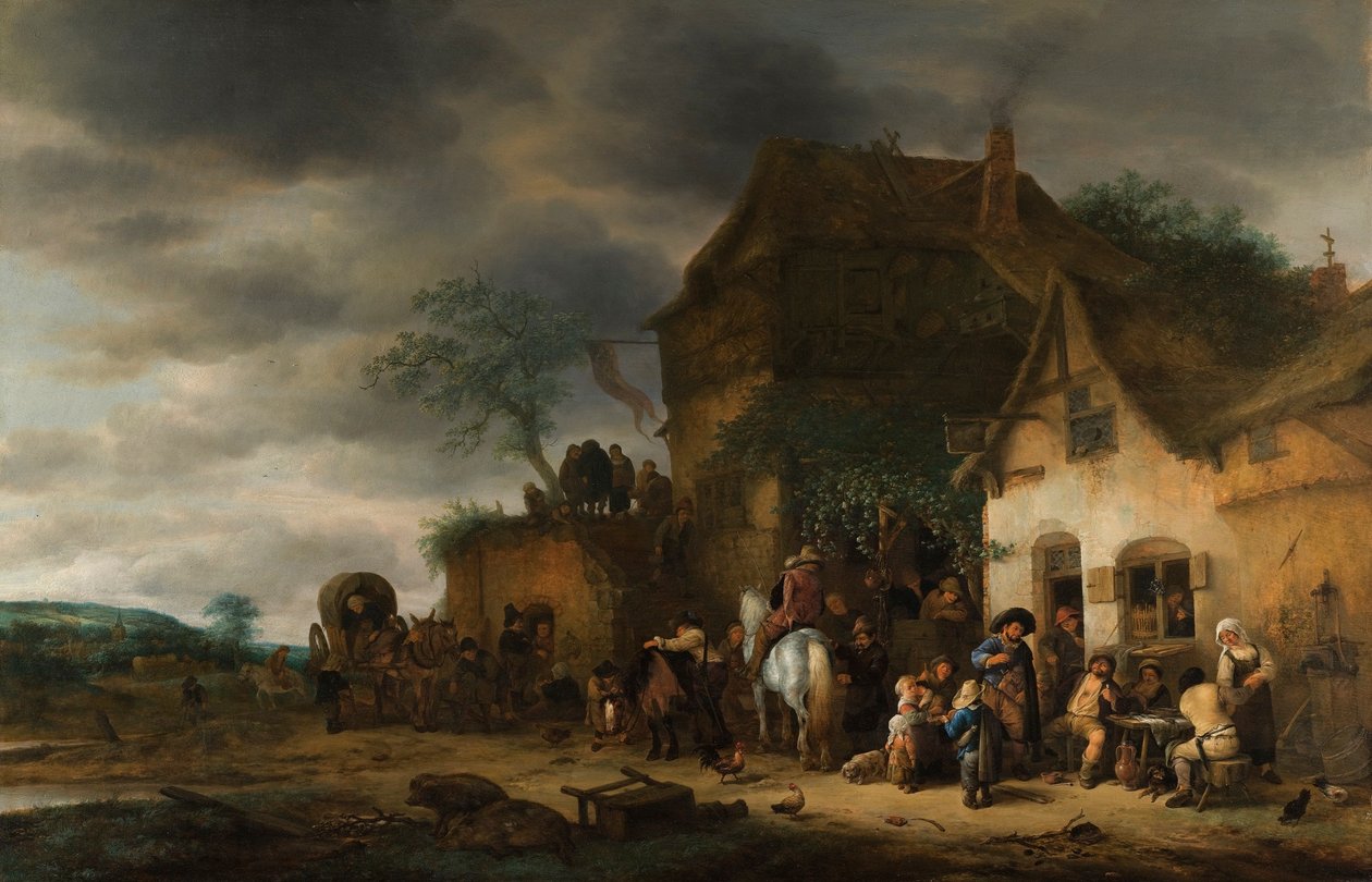 Reisende stoppet på en Country Inn av Adriaen Jansz. van Ostade