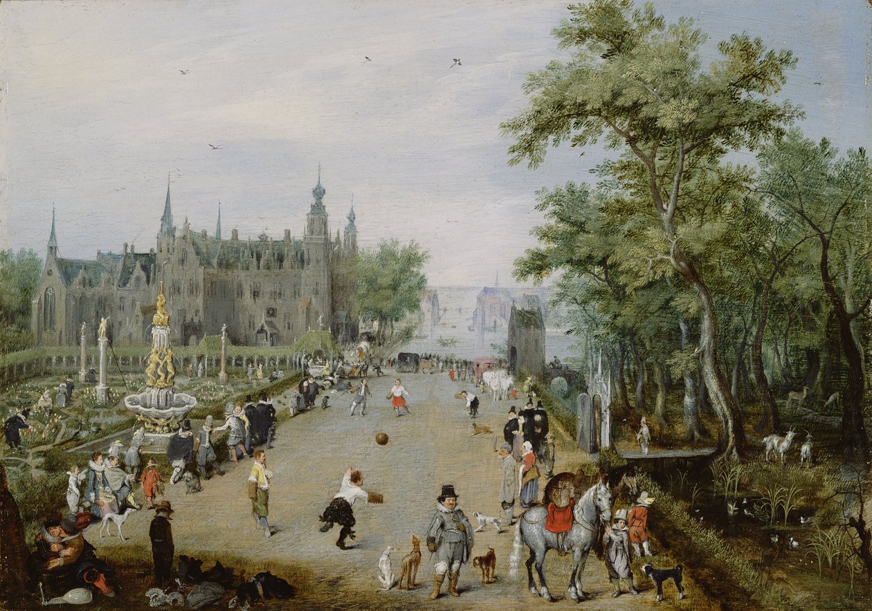 En Jeu de Paume foran et landspalass, ca. 1614 av Adriaen Pietersz van de Venne