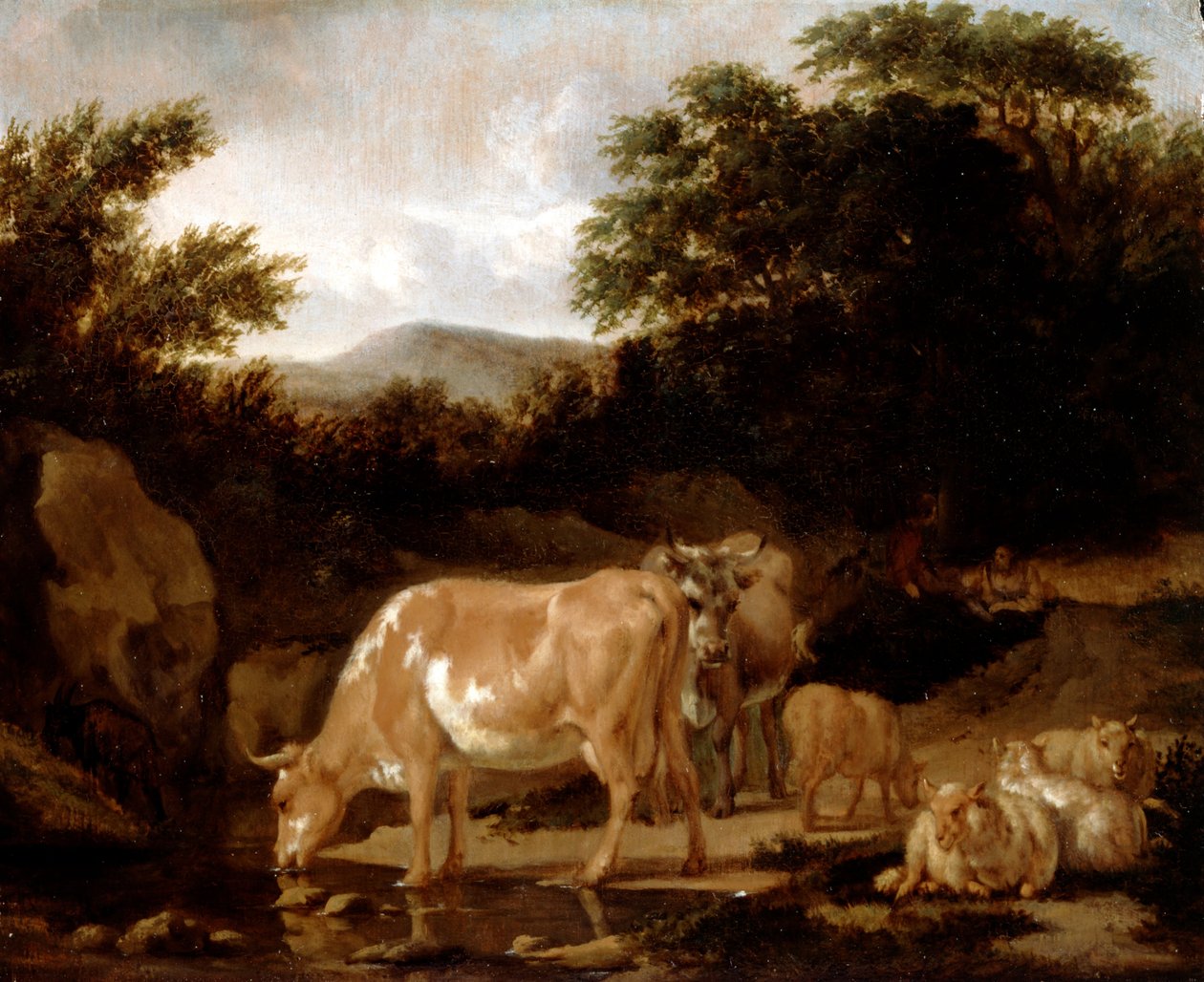 Kuer og sauer i et skog av Adriaen van de Velde