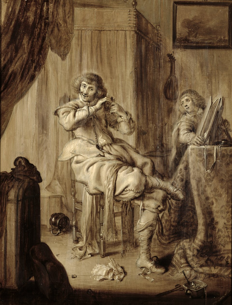 En gentleman på toalettet sitt, 1660 av Adriaen van de Venne