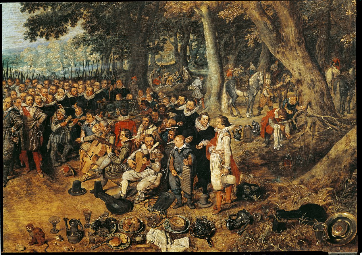Allegori om våpenhvilen av 1609 mellom Nederland og Spania, detalj av musikere til høyre av Adriaen van de Venne