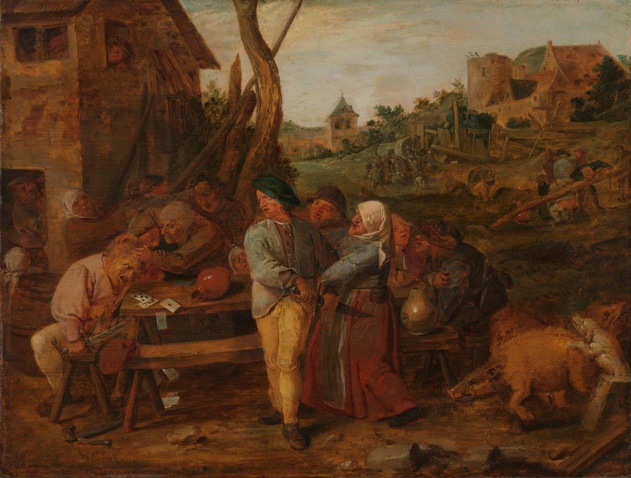 Kortkamp utenfor en kro på landet, ca. 1628–1630 (olje på panel) av Adriaen Brouwer