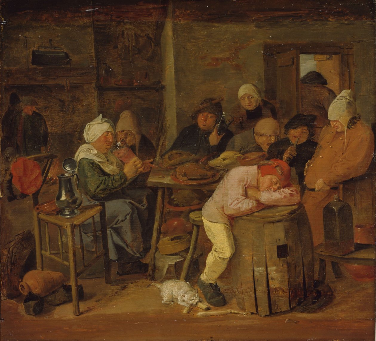 Bønder i et interiør (Slaktefesten) av Adriaen Brouwer
