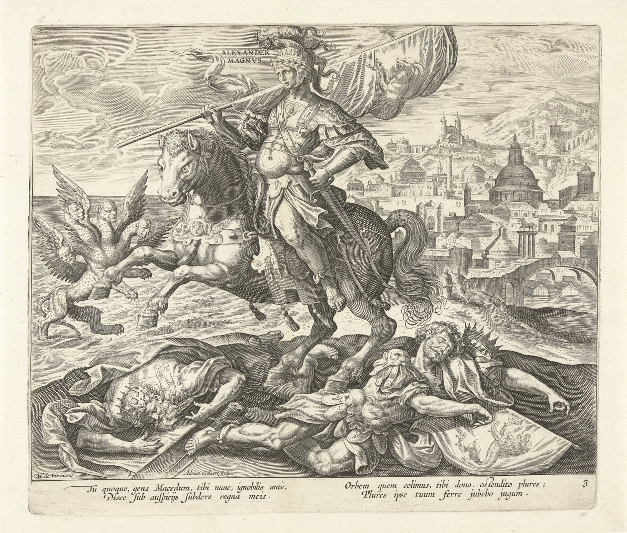 Alexander den store som tredje konge fra Daniel's Vision Rise of Four Empires og Four Rulers fra Daniel's Vision (serietittel) av Adriaen Collaert
