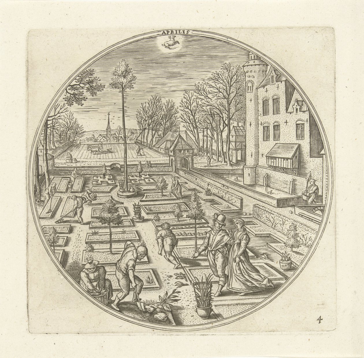 april Aprilis (tittel på objekt) De tolv månedene (serietittel) av Adriaen Collaert