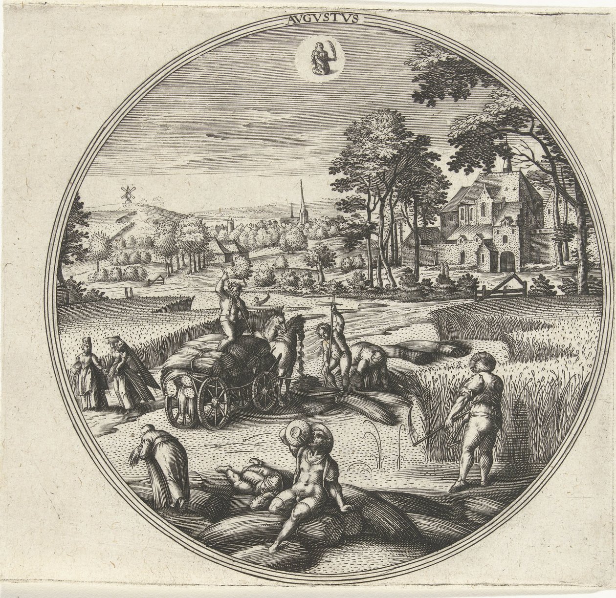 August Avgvstvs (tittel på objekt) De tolv månedene (serietittel) av Adriaen Collaert