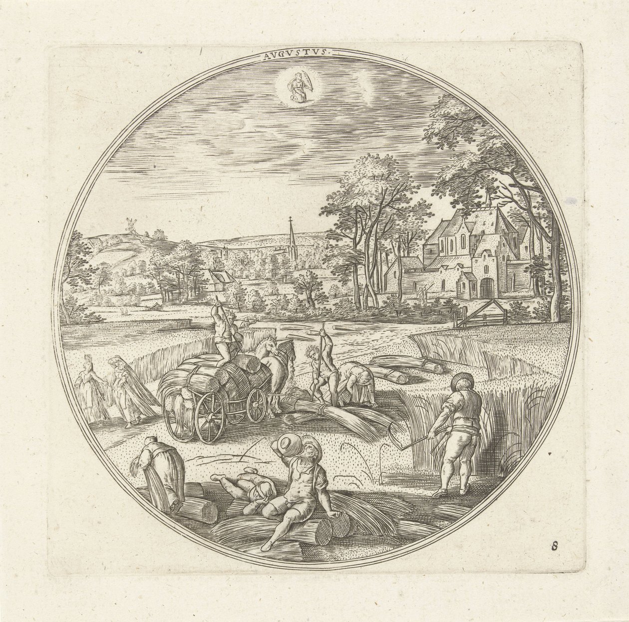 August Avgvstvs (tittel på objekt) De tolv månedene (serietittel) av Adriaen Collaert