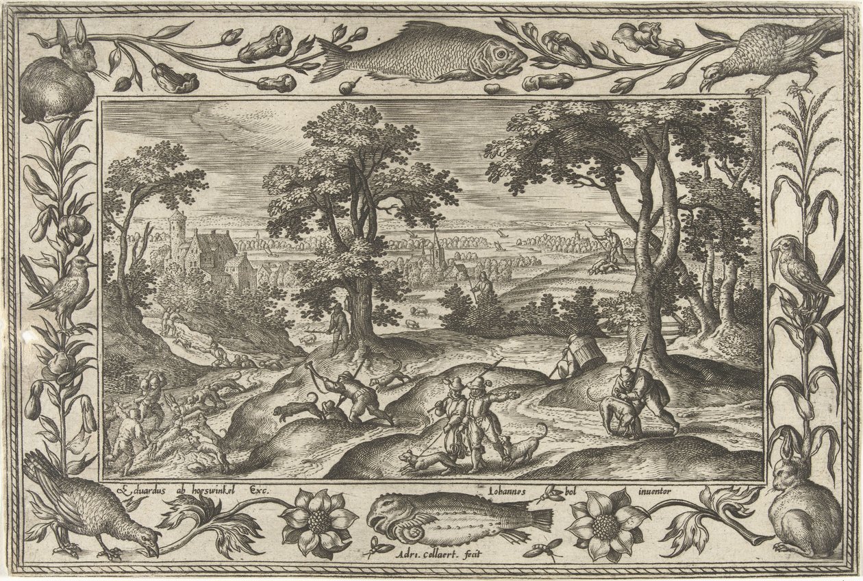 Harejaktlandskap med bibelske, mytologiske scener og jaktscener (serietittel) av Adriaen Collaert