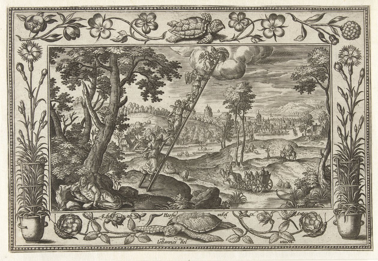 Jakobs stigelandskap med bibelske, mytologiske scener og jaktscener (serietittel) av Adriaen Collaert