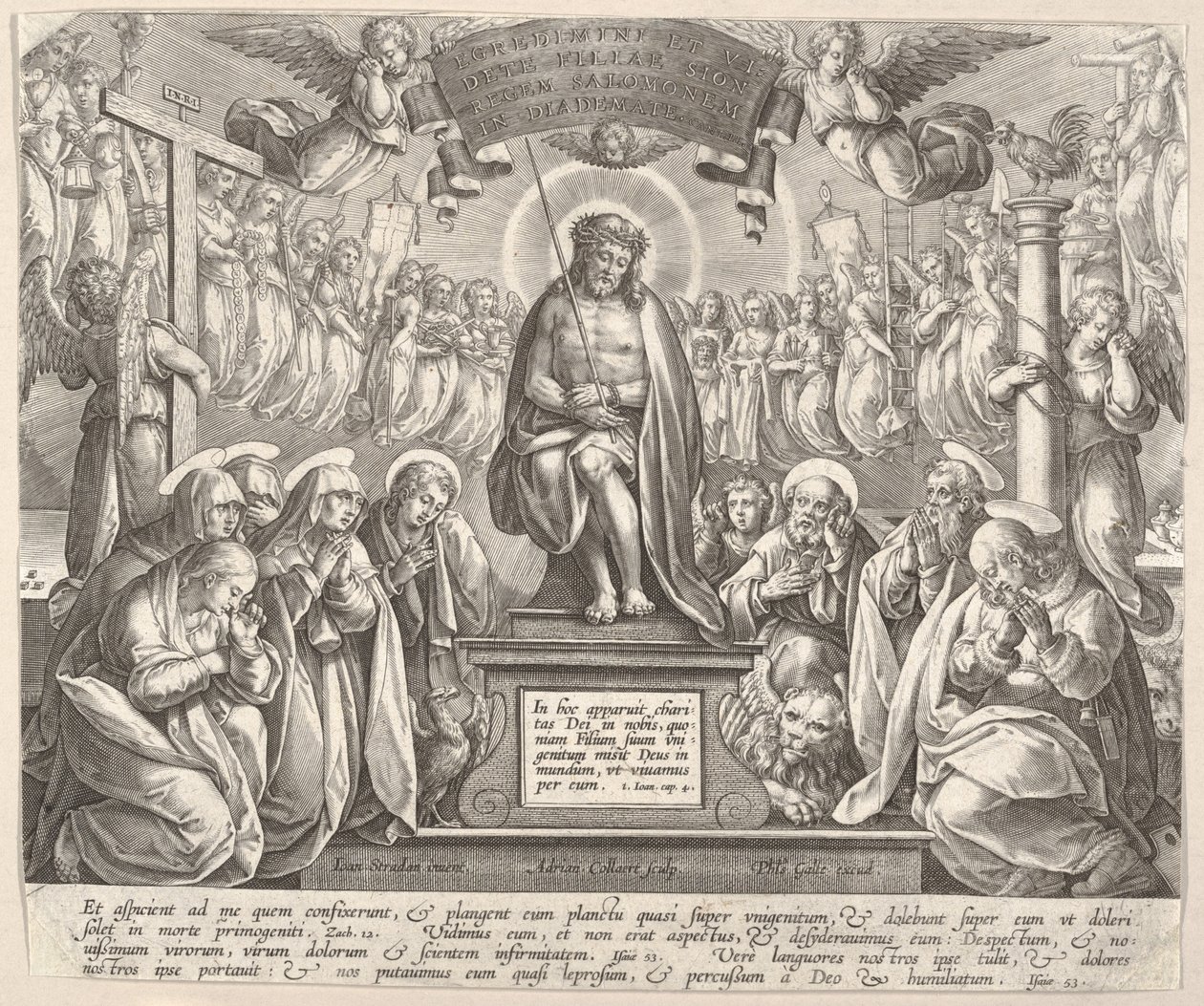 Sorgens mann med de tre Maria og evangelistene,.n.d. av Adriaen Collaert