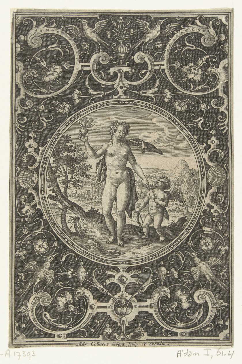 Medaljong der Venus med parisereplet i hånden og Amor ved sin side Medaljonger med figurer fra Judgment of Paris (serietittel) av Adriaen Collaert