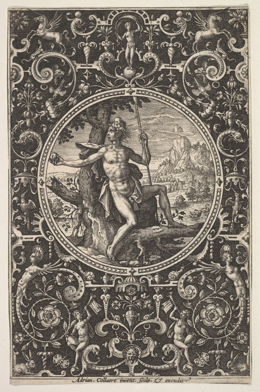 Paris i en dekorativ ramme med grotesker, ca. 1580-1600. av Adriaen Collaert