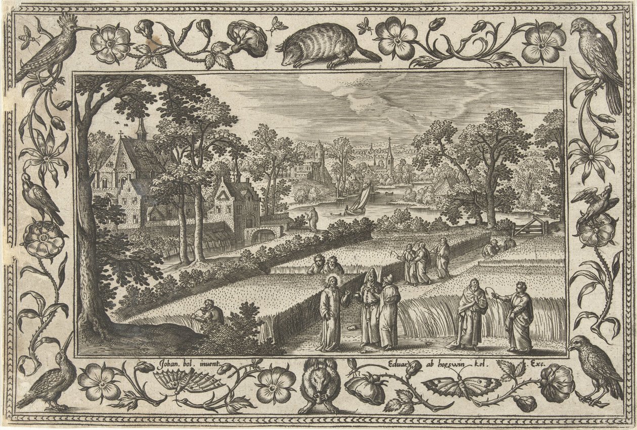 Kornplukking på sabbaten Landskap med bibelske, mytologiske scener og jaktscener (serietittel) av Adriaen Collaert