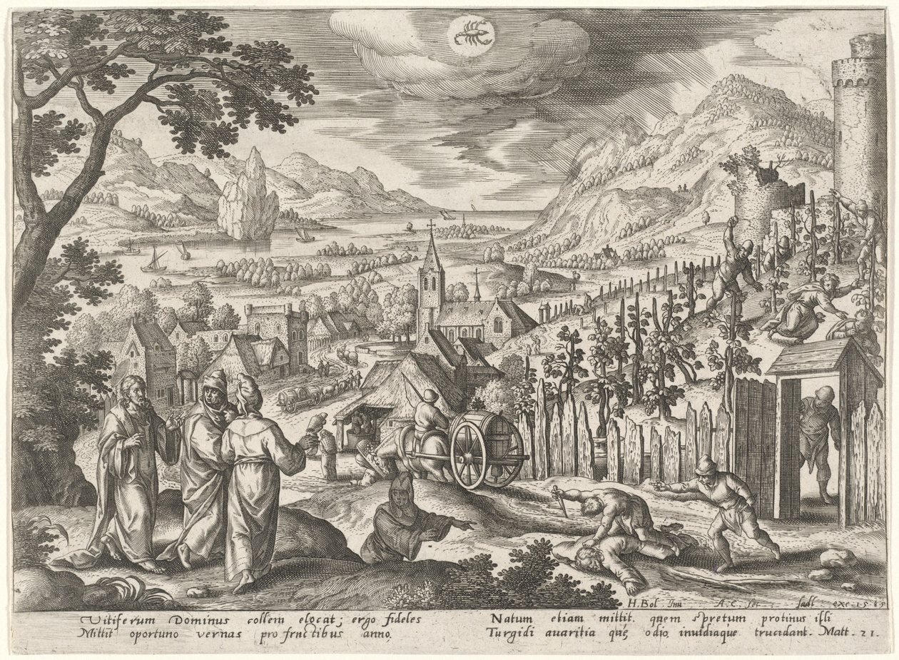 Lignelsen om de urettferdige ektemennene av Adriaen Collaert after Hans Bol