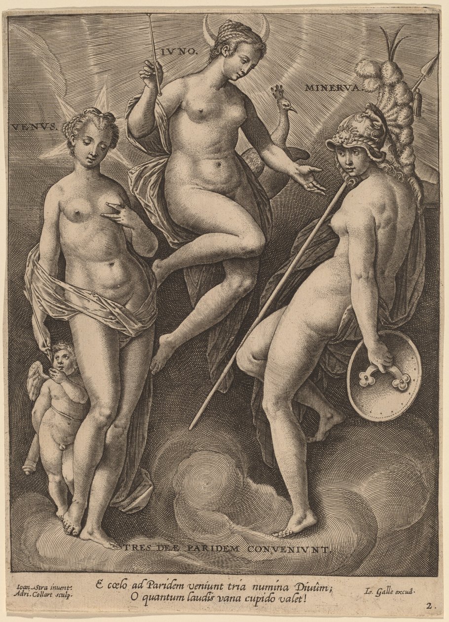 Venus, Juno og Minerva av Adriaen Collaert after Jan van der Straet
