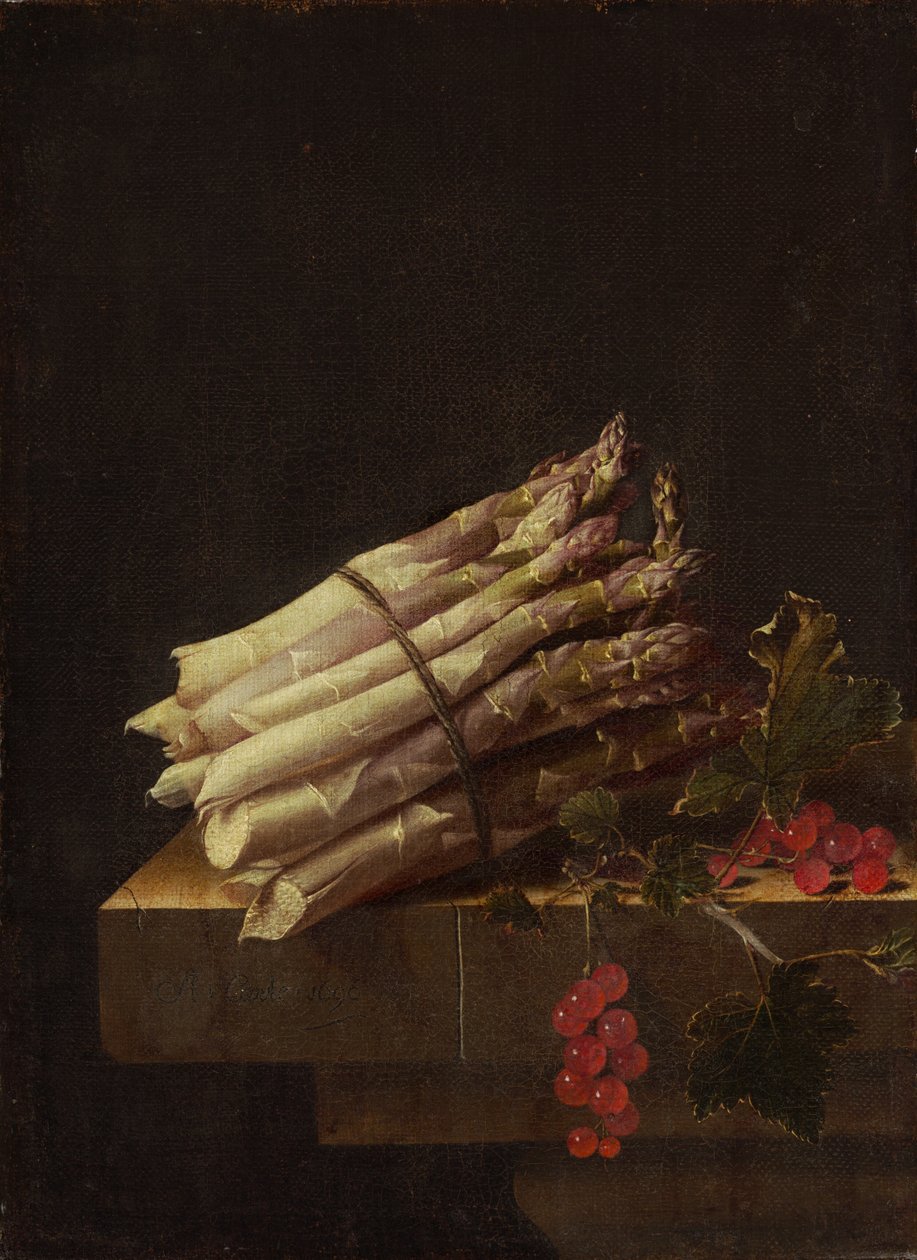 Stilleben med asparges og rips, 1696. av Adrian Coorte