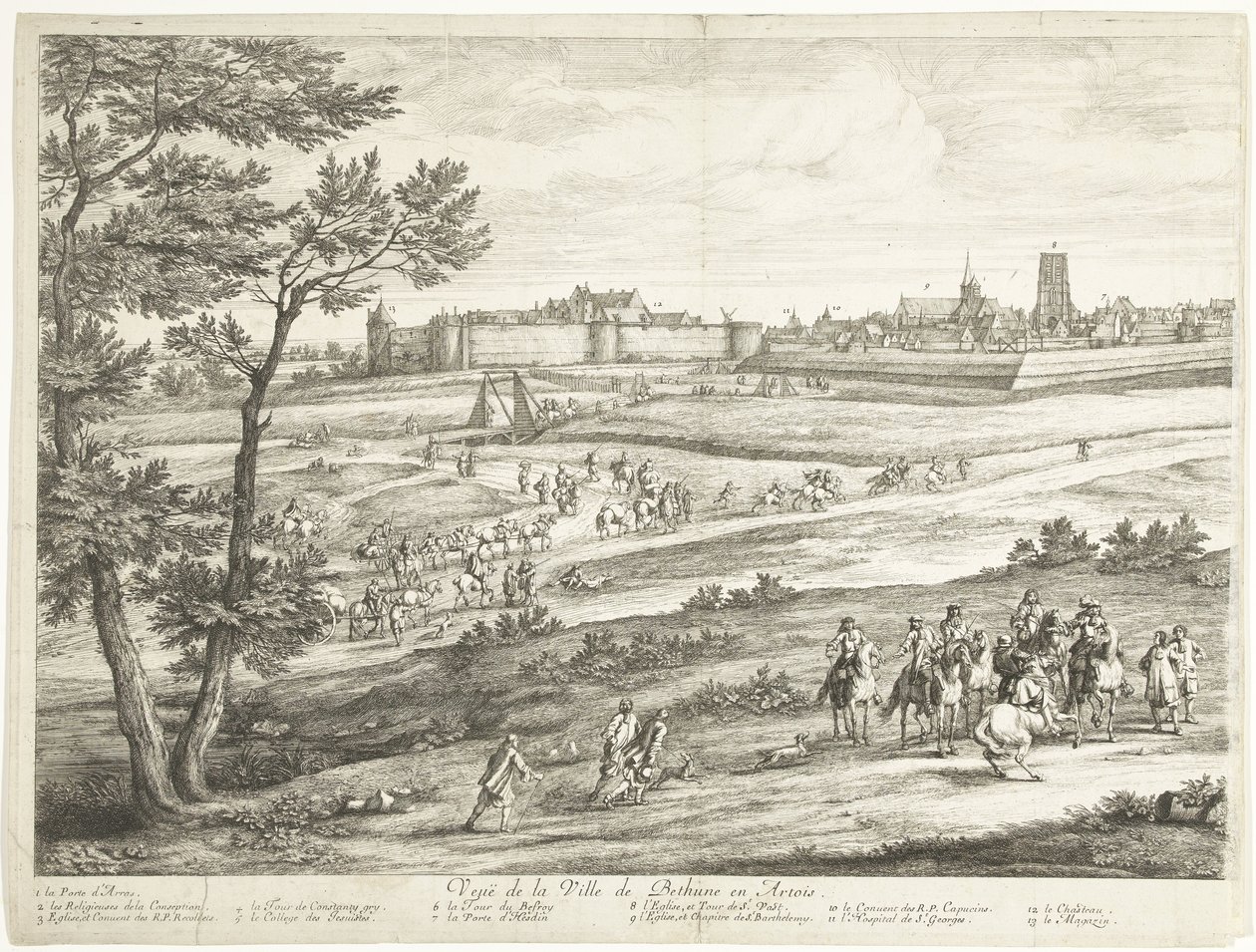 Utsikt over Bethune (venstre ark) Veuë de la Ville de Bethune en Artois (tittel på objekt) av Adriaen Frans Boudewyns