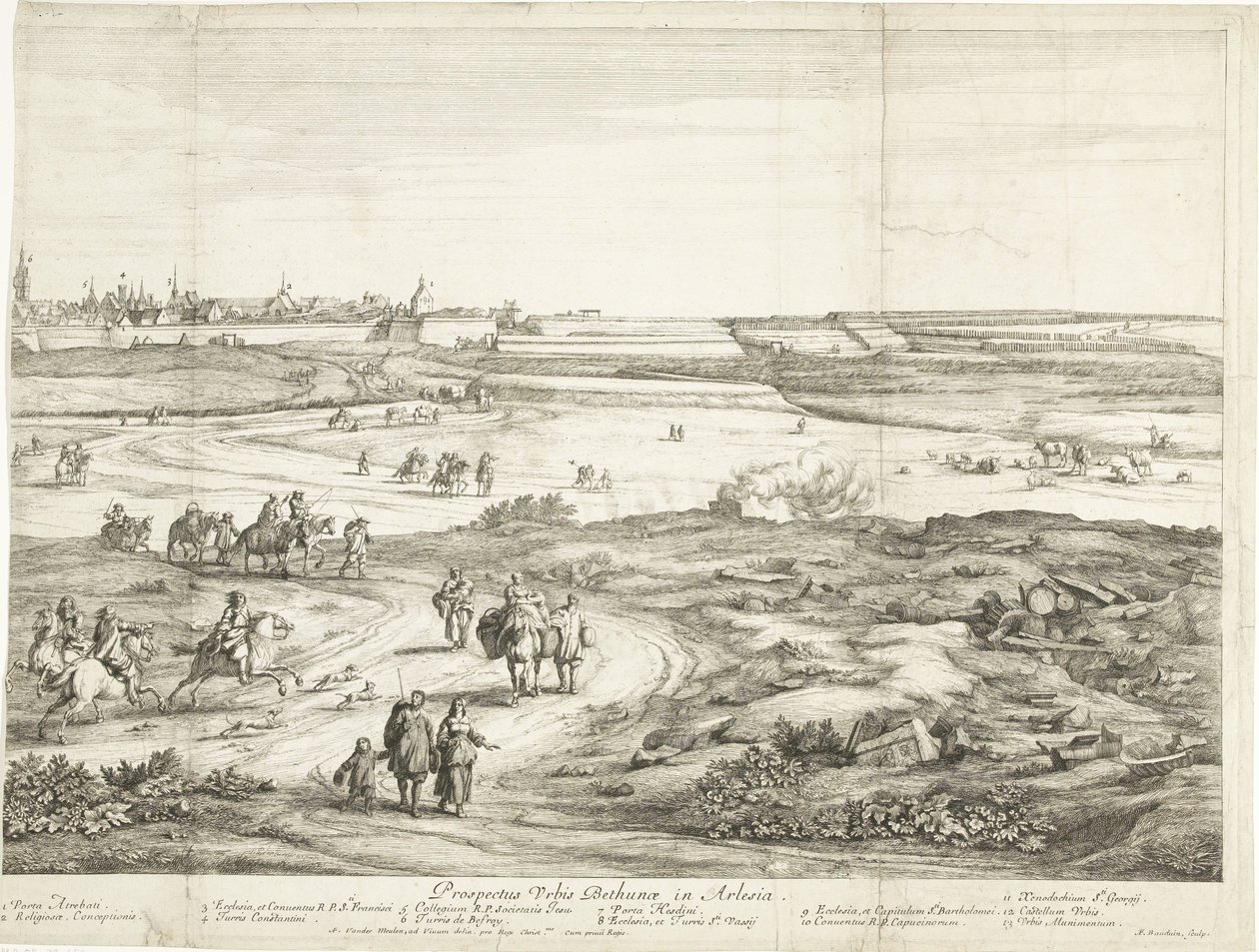 Utsikt over Bethune (høyre ark) Veuë de la Ville de Bethune en Artois (tittel på objekt) av Adriaen Frans Boudewyns