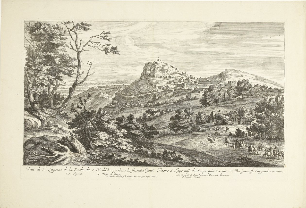 Utsikt over Saint Laurent de la Roche Utsikt over St. Laurent de la Roche fra costé du Bourg i Franche Comté (tittel på objekt) av Adriaen Frans Boudewyns