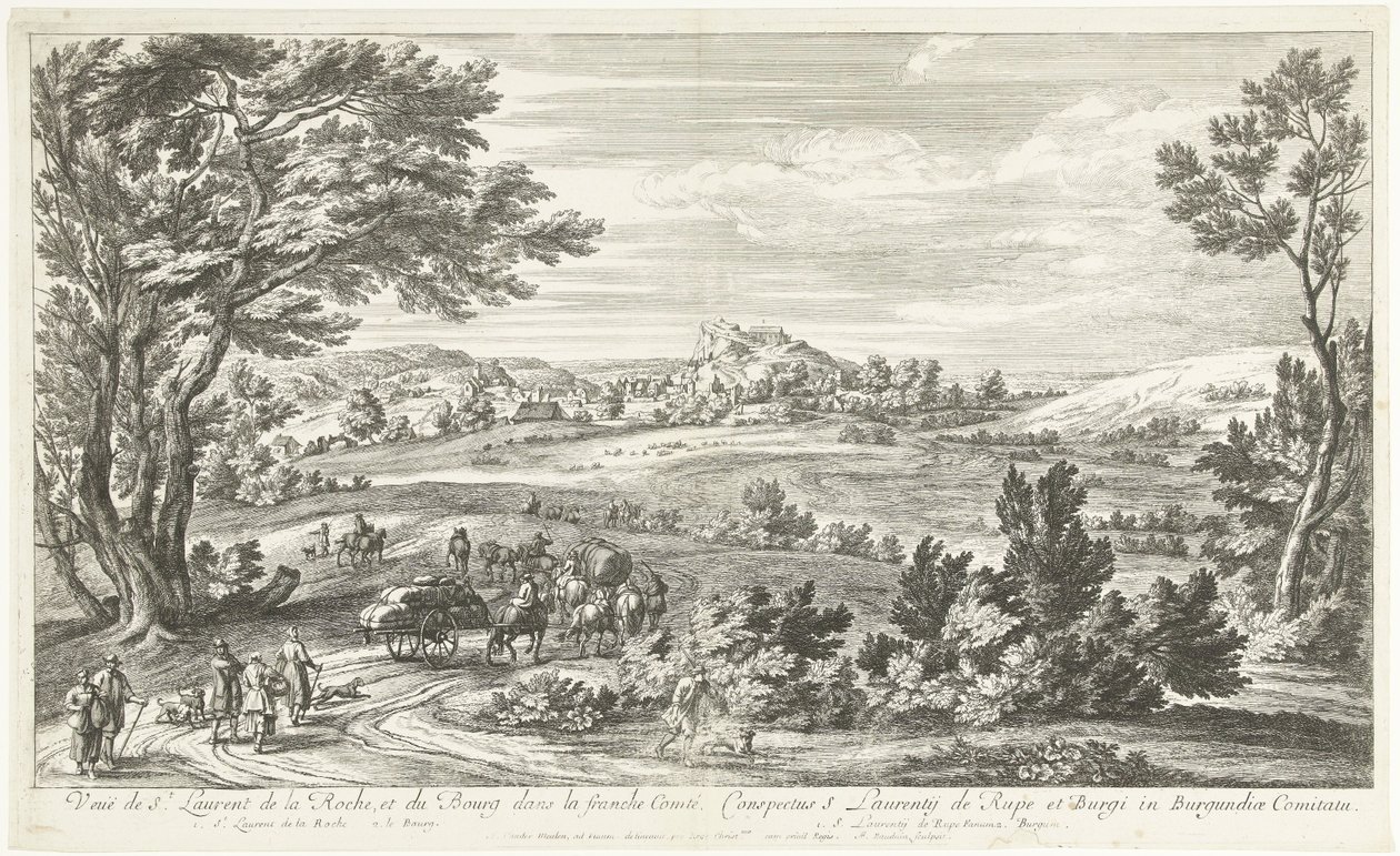 Utsikt over Saint Laurent de la Roche Utsikt over St. Laurent de la Roche og Bourg i Franche-Comté (tittel på objekt) av Adriaen Frans Boudewyns