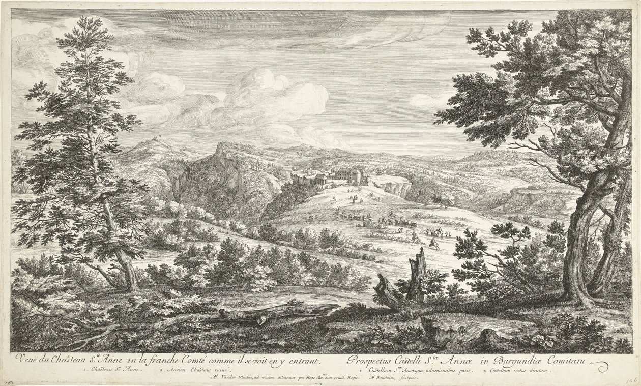 Se på kasteel av Sainte Anne Veuë du chasteau Ste. Anne i den frie Comté slik han ser seg selv komme inn i den (tittel på objekt) av Adriaen Frans Boudewyns