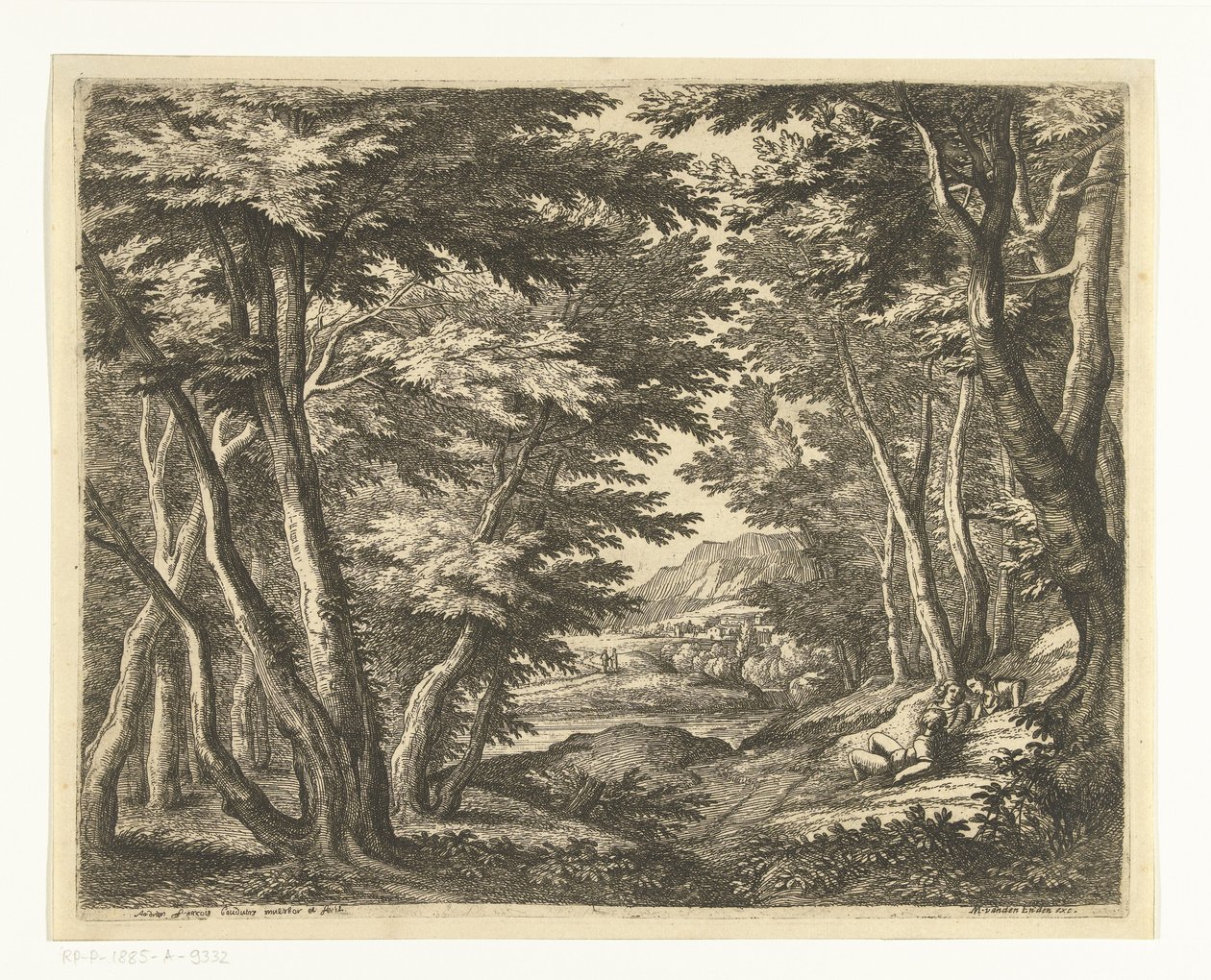 Landskap med tre menn ved en lysning i skogen av Adriaen Frans Boudewyns