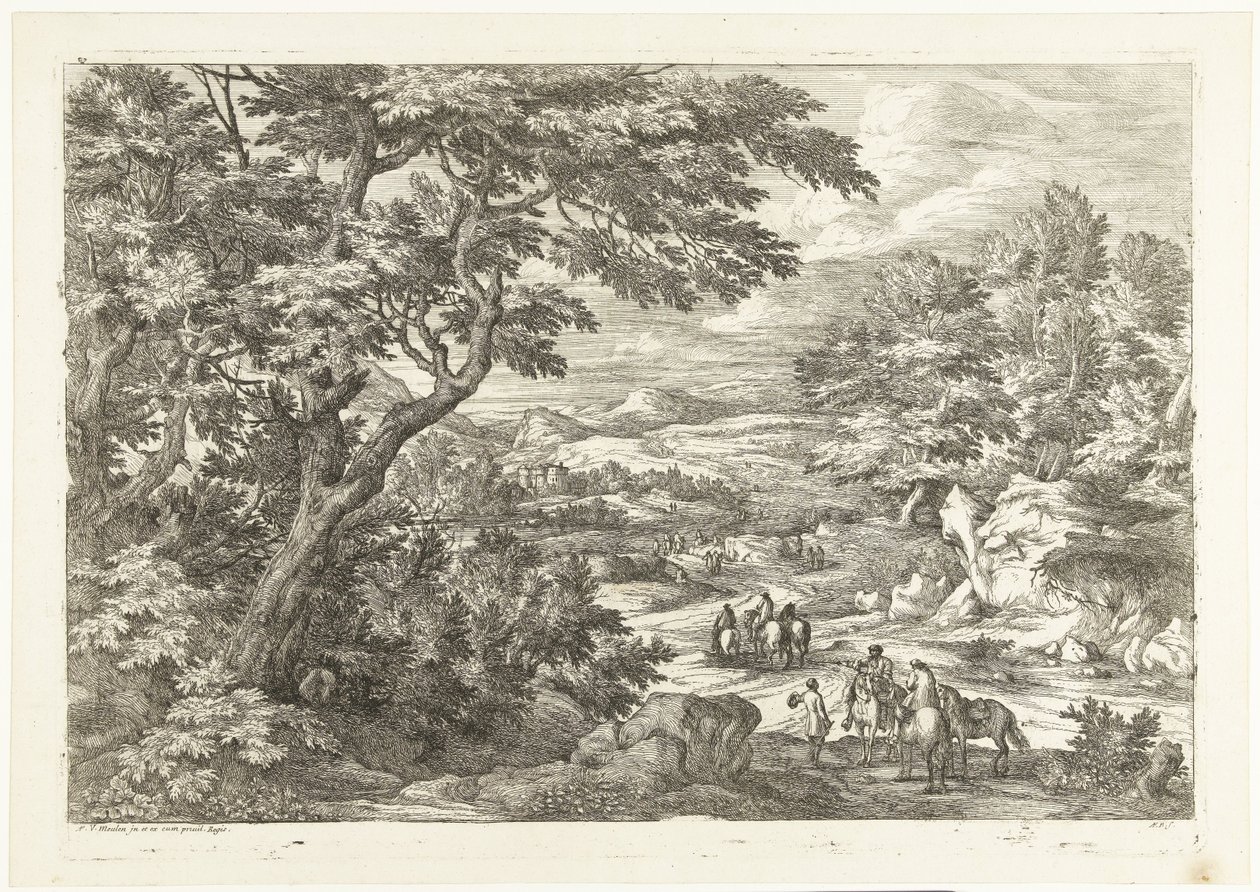 Landskap med jegere på vei hjem, et slott i det fjerne Landskap med jegere (serietittel) av Adriaen Frans Boudewyns