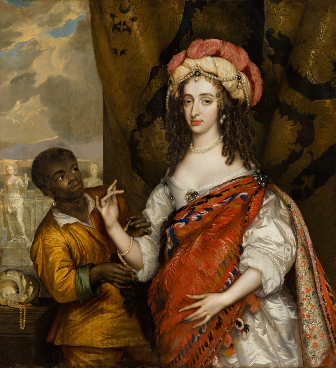 Posthumt portrett av Mary I Stuart (1631-1660) med en tjener, ca. 1664 av Adriaen Hanneman