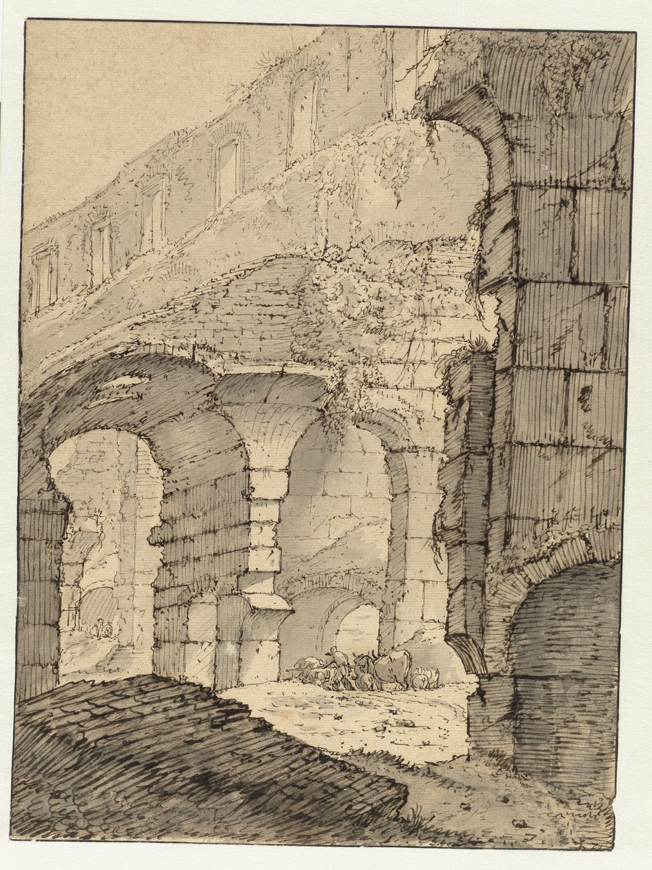 Utsikt i Colosseum, Roma av Adriaen Honich (attributed to)