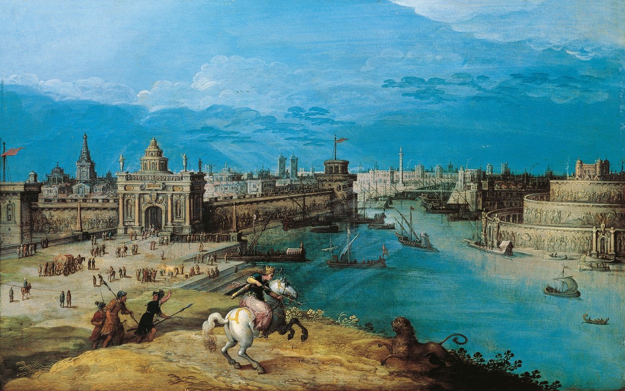 Jakt på løven ved portene til Babylon (olje på lerret) av Adriaen I van Nieulandt