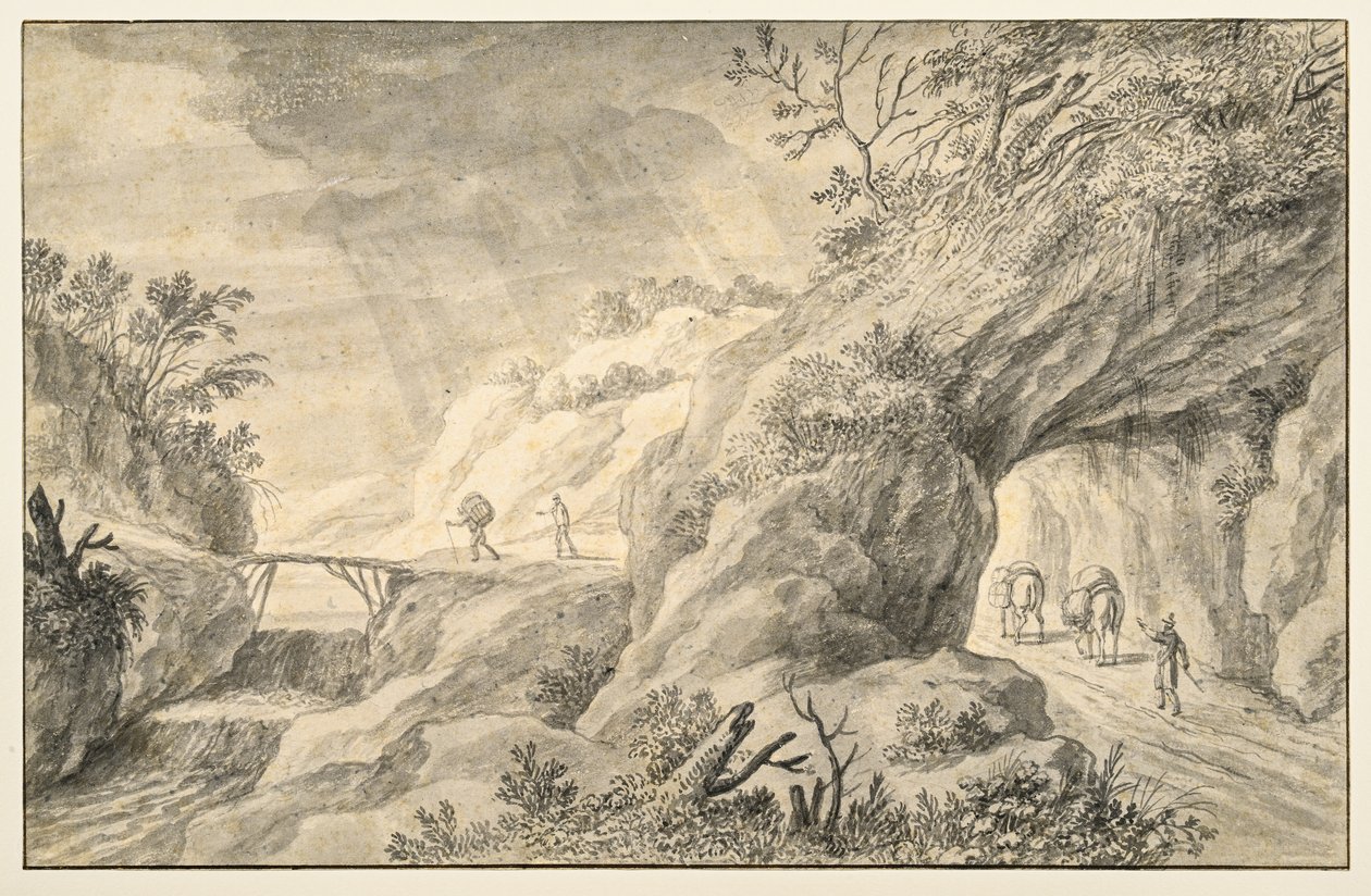 Steinete landskap med vei av Adriaen I van Nieulandt