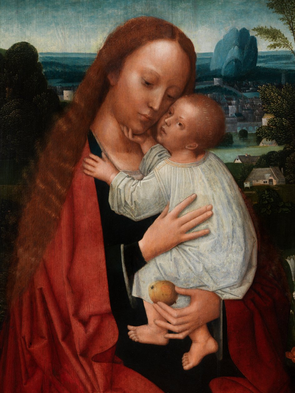 Detalj av Madonna med døperen Johannes og den hellige Hieronymus (olje på panel) av Adriaen Isenbrandt or Isenbrant