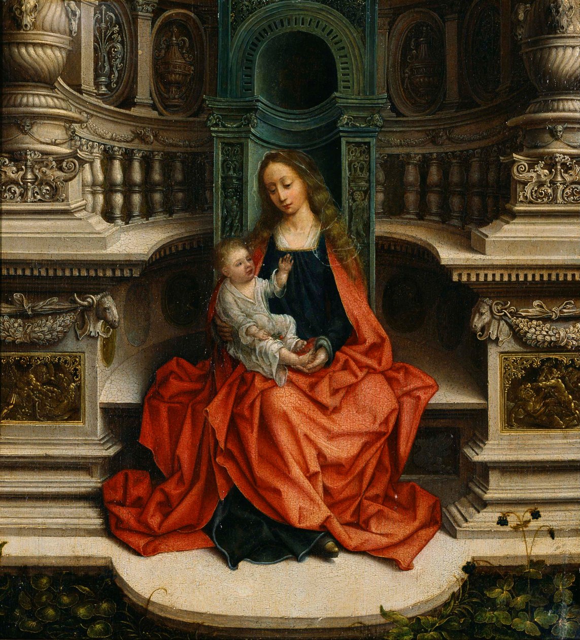 Jomfruen og barnet på tronen - Maleri av Adriaen Isenbrant (Adrien Ysenbrant, Ysenbrandt, Hysebrant) (1490-1551) av Adriaen Isenbrandt or Isenbrant