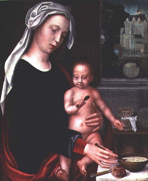 Madonna og barn (panel) av Adriaen Isenbrandt or Isenbrant