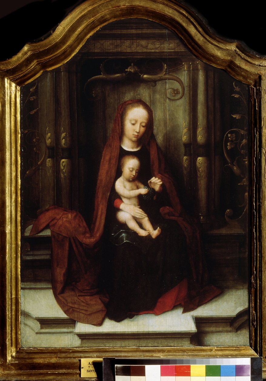 ""Madonna og barn"" (Jomfruen og barnet troner) Maleri av Adriaen Isenbrant (Adrien Ysenbrant, Ysenbrandt, Hysebrant) (1490-1551) 1500-tallet Pushkin Museum Moskva av Adriaen Isenbrandt or Isenbrant