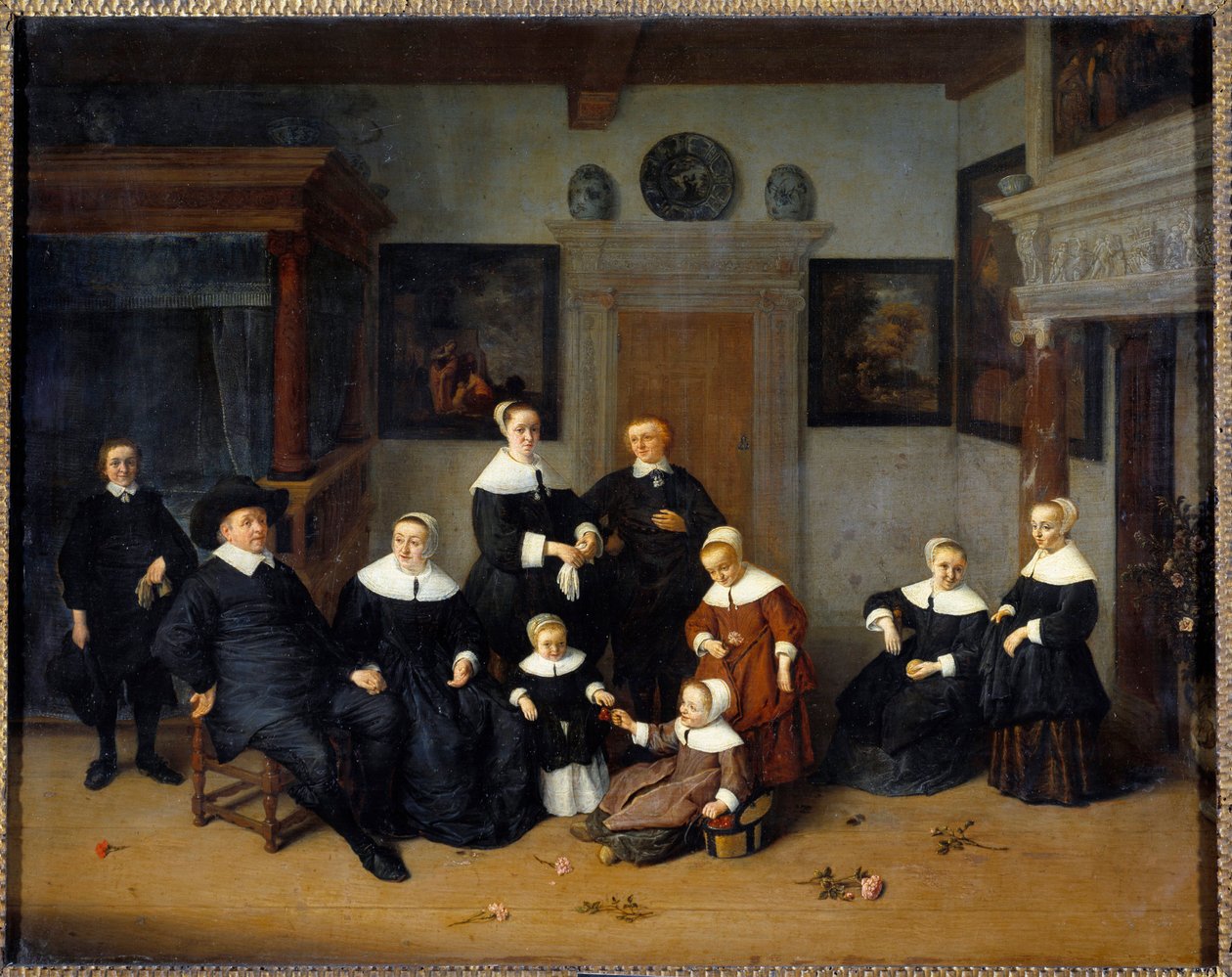 Familieportrettmaleri av Adrien Van Ostade (1610-1685) (ec.holl.) 1654 Søn. 0,7x0,88 m - Familieportrett. Maleri av Adrien Van Ostade (1610-1685) (Nederlandsk skole) 1654. 0,7 x 0, 88 m. Louvre-museet, Paris av Adriaen Jansz. van Ostade