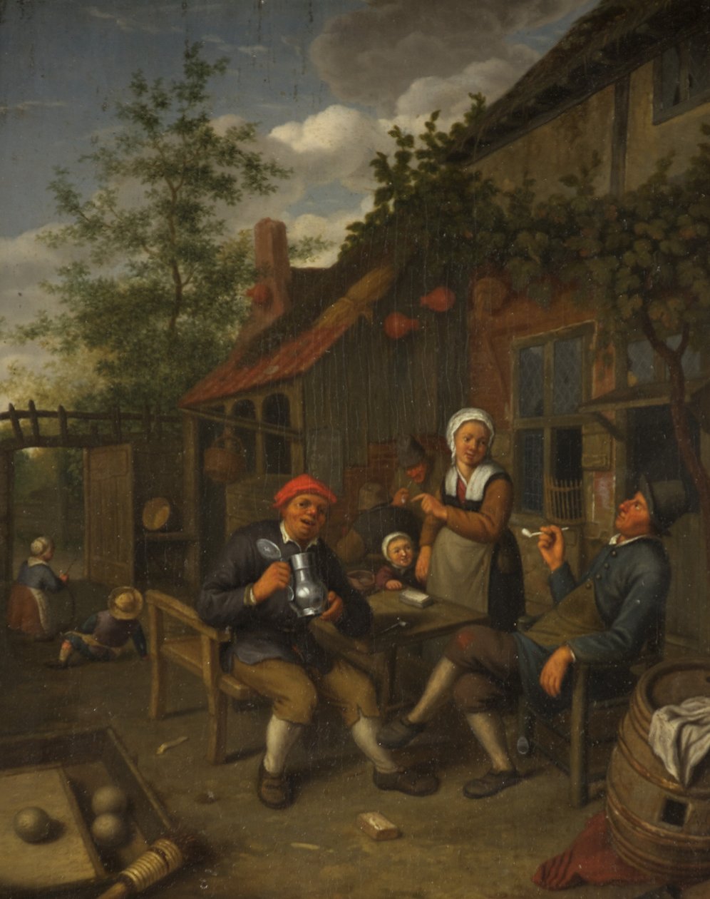 Bønder som drikker utenfor et vertshus (olje på panel) av Adriaen Jansz. van Ostade
