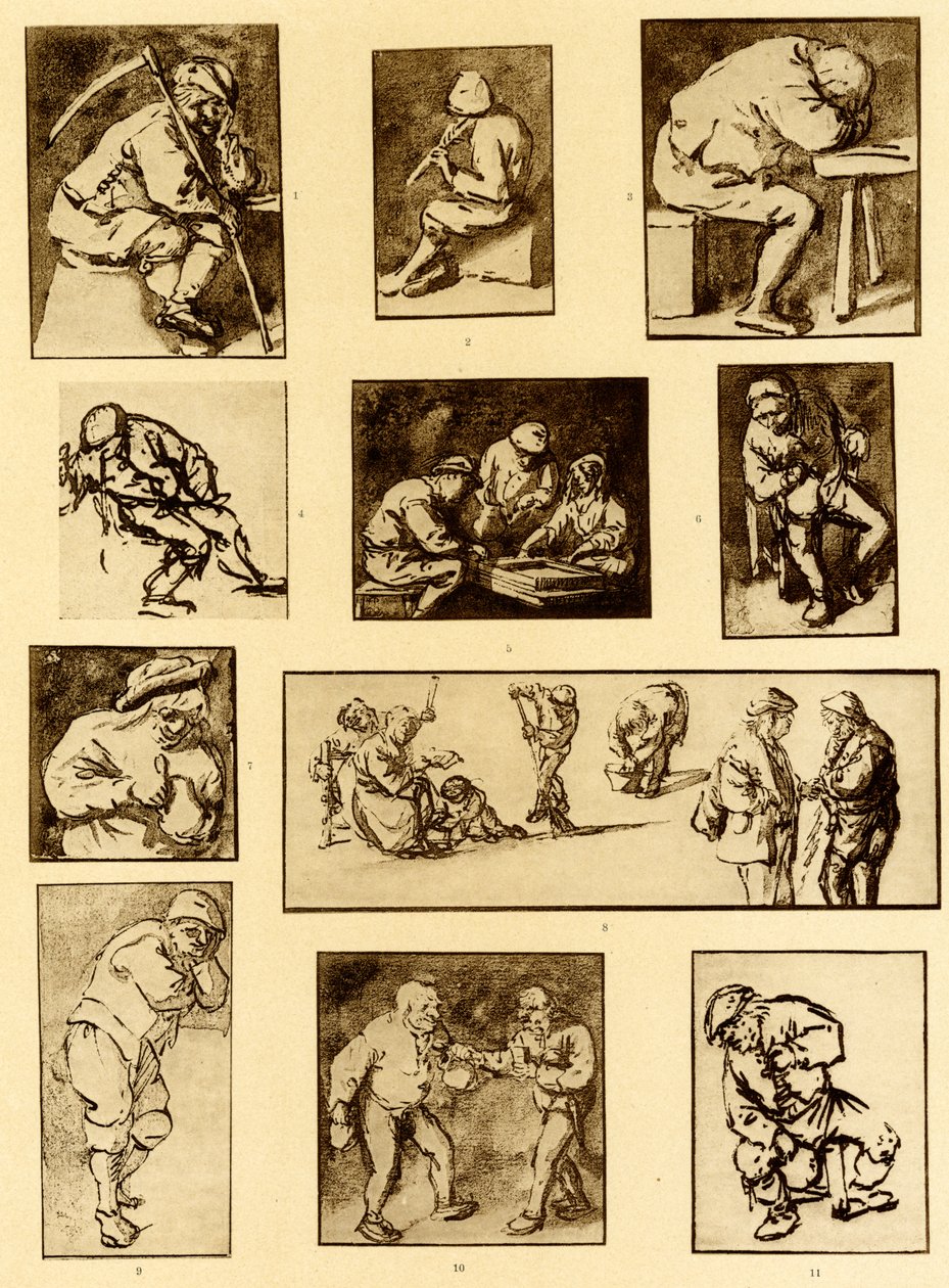 Pennskisser av tavernascener av Adriaen Jansz. van Ostade
